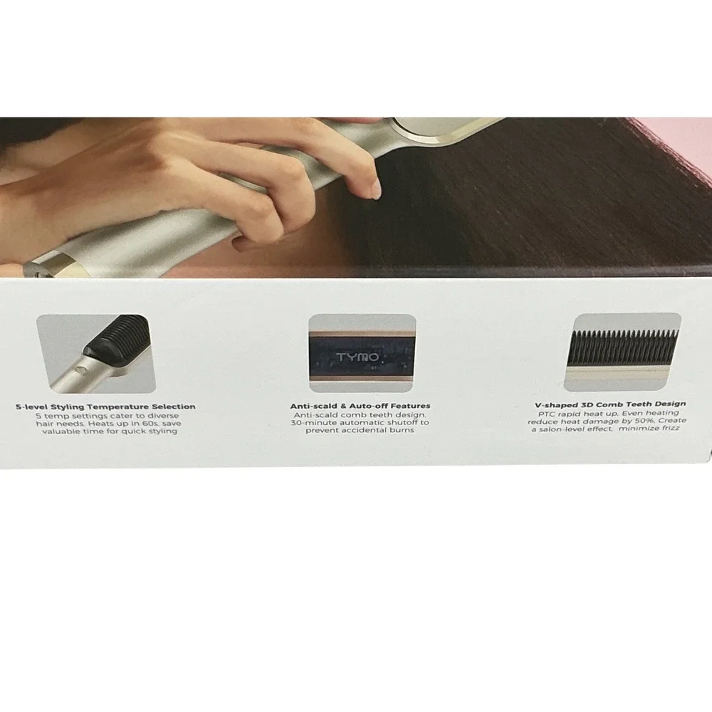 TYMO RING Hair Straightener Brush 3D Teeth Anti-Scald‎ 5 Temp Settings Gold NWT